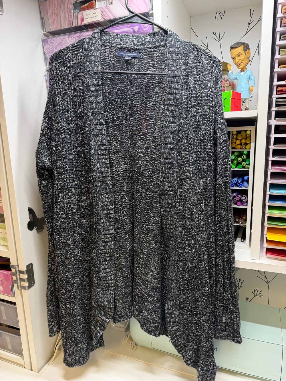 American Eagle Outfitters Black Heather Open-Front Chunky Cardigan